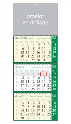 KALENDAR-2022 TRODJELNI SIRIO PINO VERDE