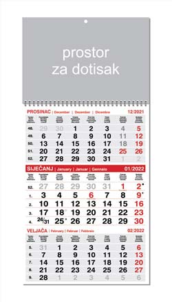 KALENDAR-2022 TRODJELNI POSLOVNI SIVO-CRVENI