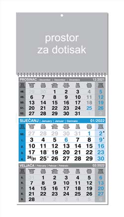 KALENDAR-2022 TRODJELNI POSLOVNI SIVO-PLAVI