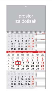 TRODJELNI POSLOVNI KALENDAR PLANER SIVO-CRVENI