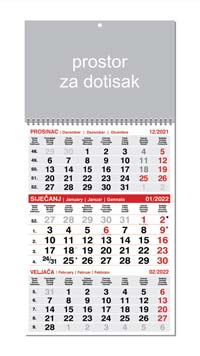 TRODJELNI POSLOVNI KALENDAR SIVO-CRVENI