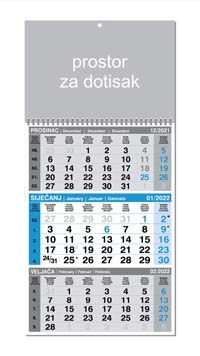 TRODJELNI POSLOVNI KALENDAR SIVO-PLAVI